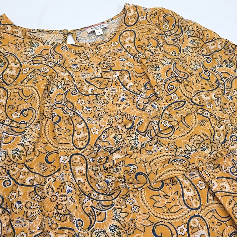 Andree by Unit Blouse Womens S‎ Mustard Yellow Paisley Floral Boho Peasant